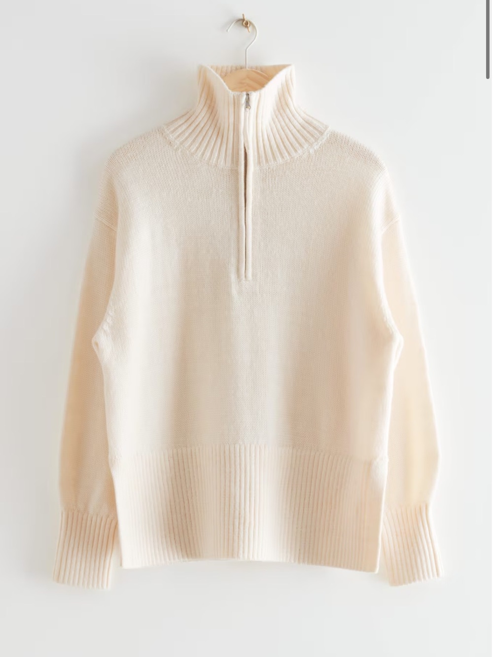 & Other Stories Cream Oversized Half-Zip Sweater